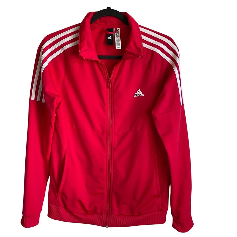 Adidas Women's Track Jacket Sz M Red 3-Stripes Full Zip Athletic Training Sporty